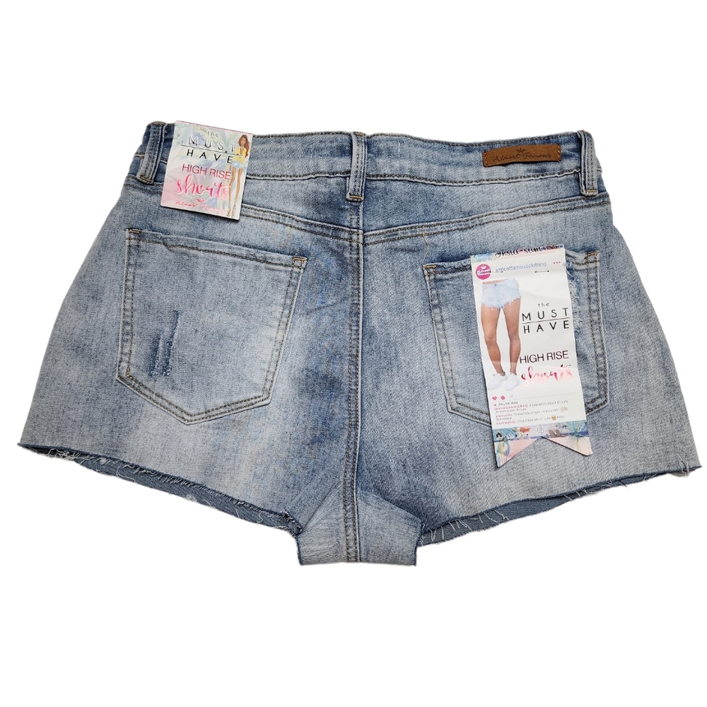 Almost Famous High Rise Destressed Shorts|Denim | Junior Women Size 9 - Picture 2 of 11